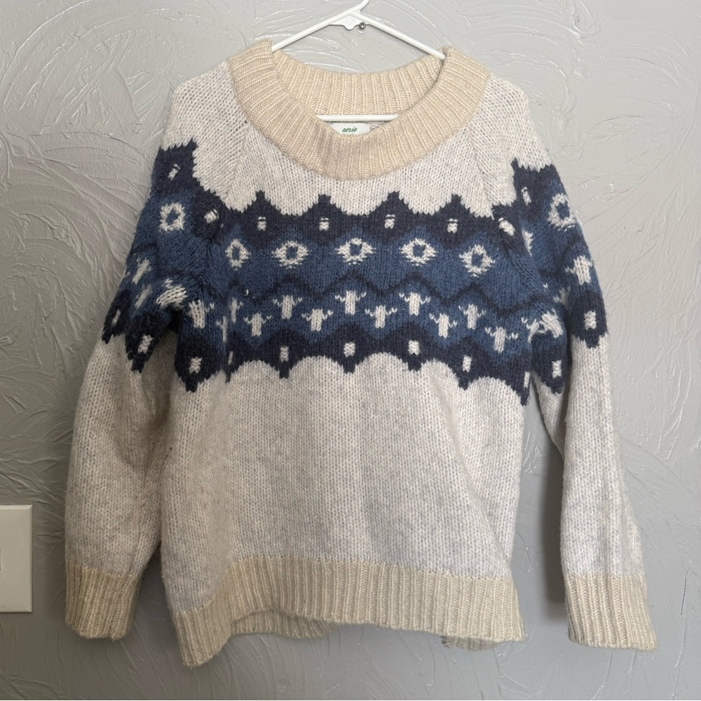 Women’s Aerie oversized Blue Grey Cream Chunky Sweater, Medium